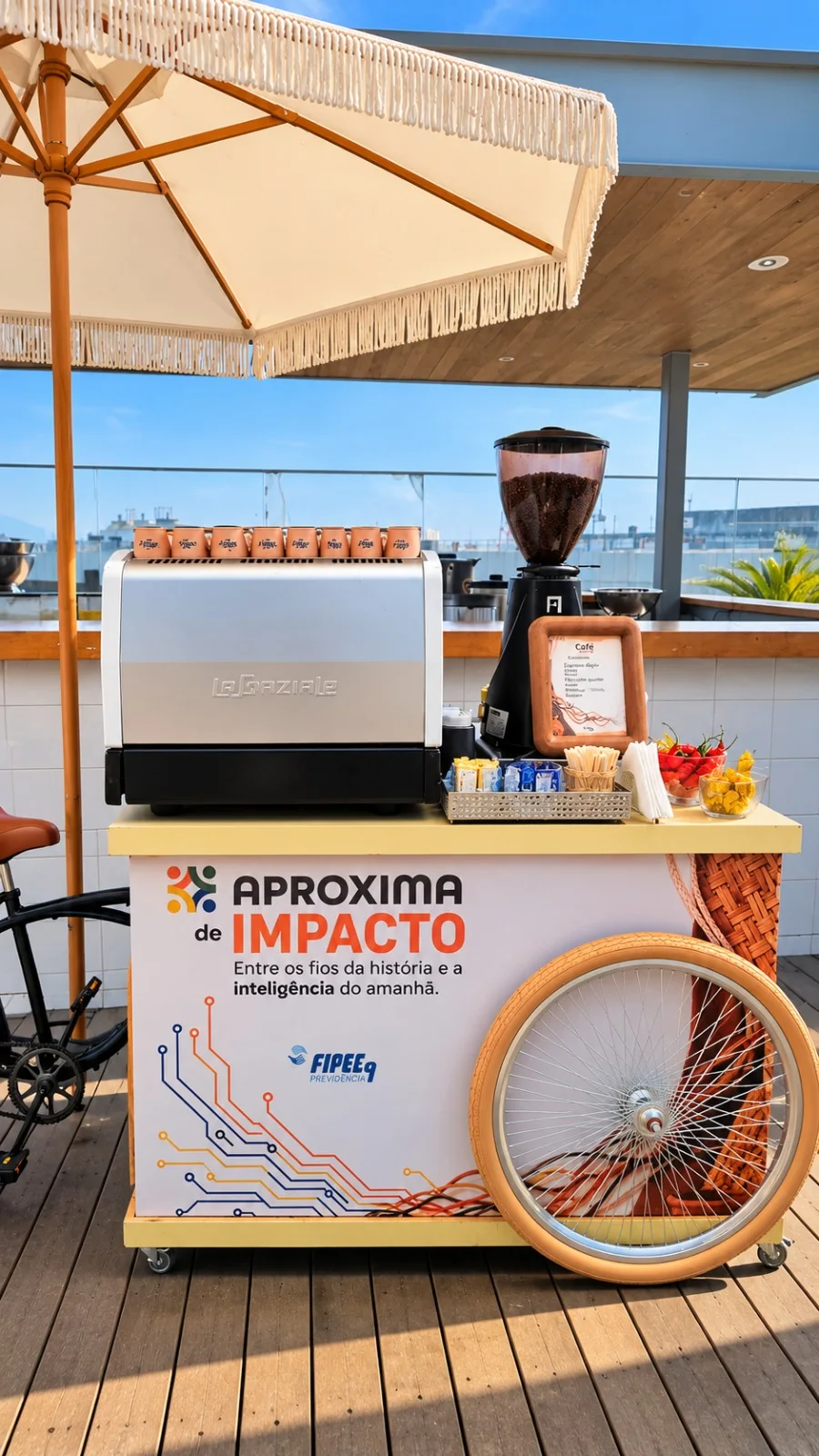 Bike café personalizada para evento corporativo ao ar livre